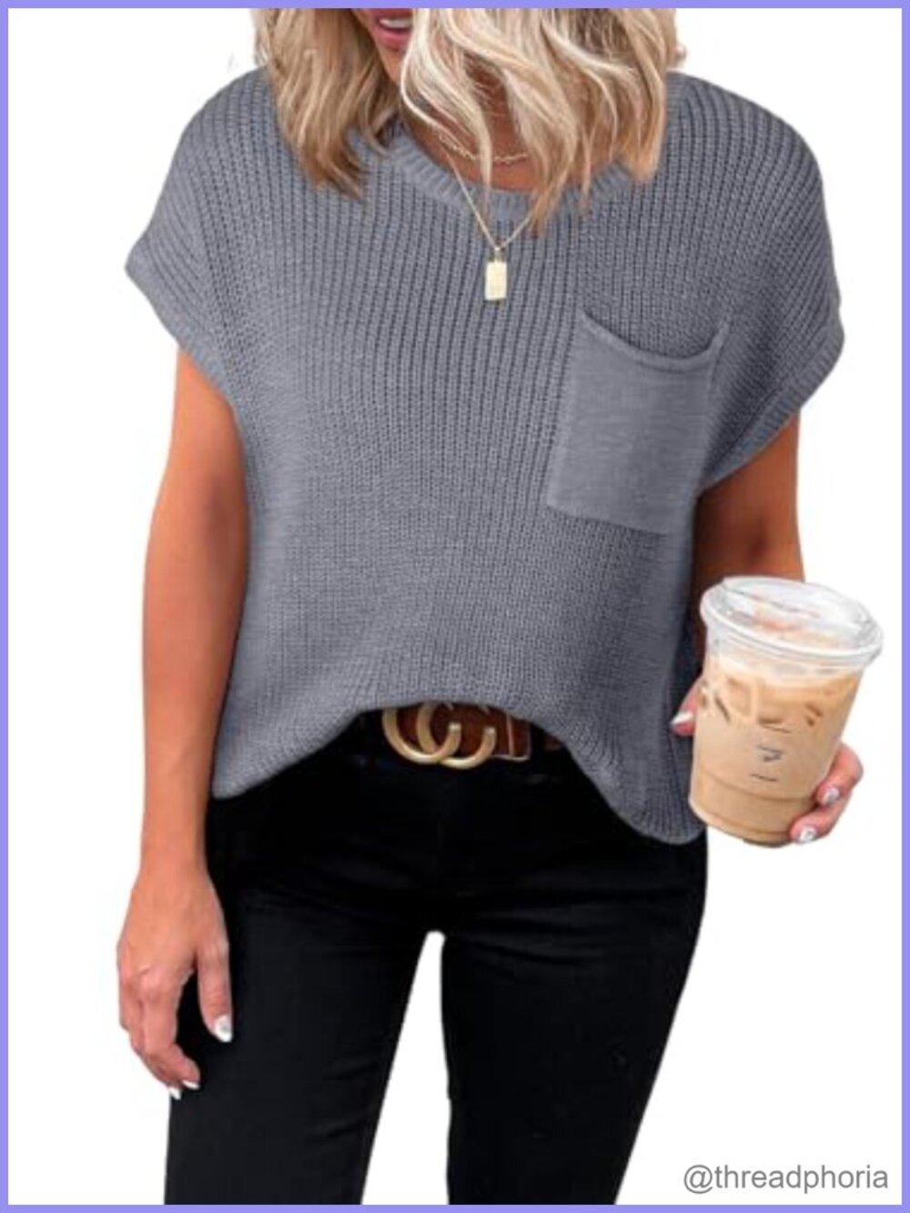 Women's Short Sleeve Sweater Tunic Top Loose Fit Knit Pullover